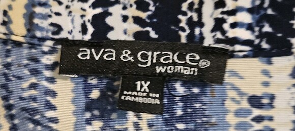 Ava & Grace Blue & Tan Multi-Colored Blouse Size- 1X - Picture 2 of 5